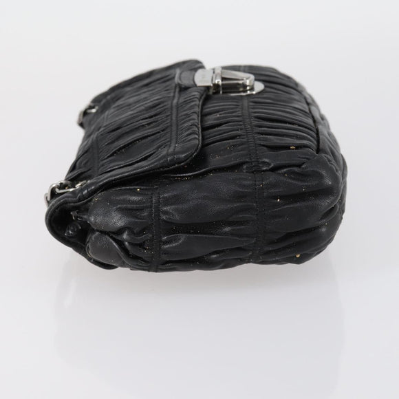 PRADA Gathered Chain Shoulder Bag Leather Black Silver Auth 152840