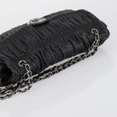 PRADA Gathered Chain Shoulder Bag Leather Black Silver Auth 152840-6