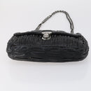 PRADA Gathered Chain Shoulder Bag Leather Black Silver Auth 152840-9