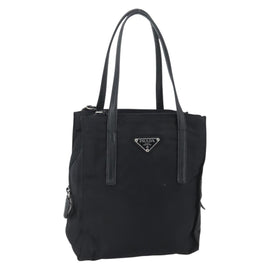 PRADA Tote Bag Nylon Black Silver Auth 152845