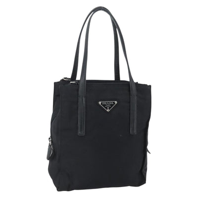 PRADA Tote Bag Nylon Black Silver Auth 152845