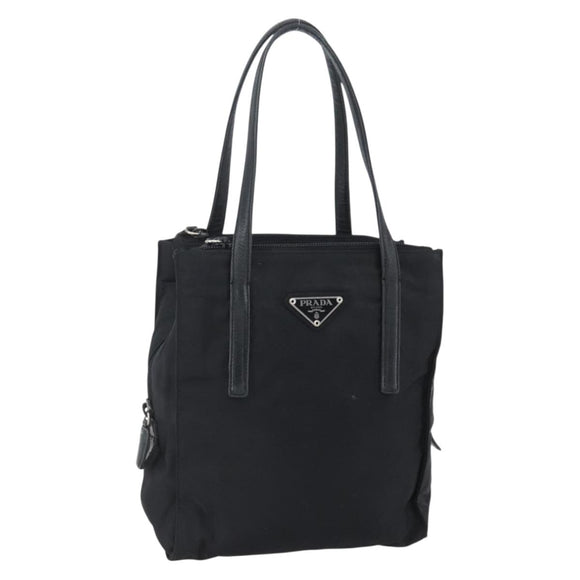 PRADA Tote Bag Nylon Black Silver Auth 152845