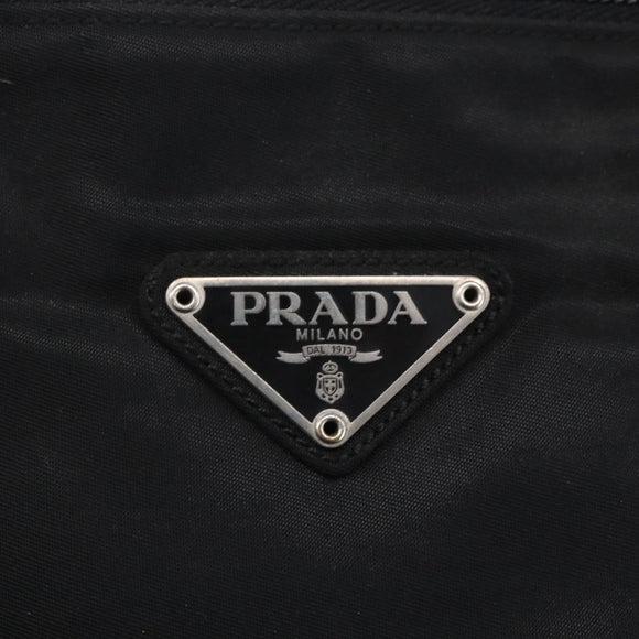 PRADA Tote Bag Nylon Black Silver Auth 152845