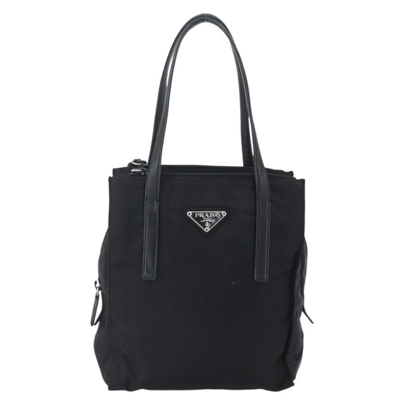 PRADA Tote Bag Nylon Black Silver Auth 152845