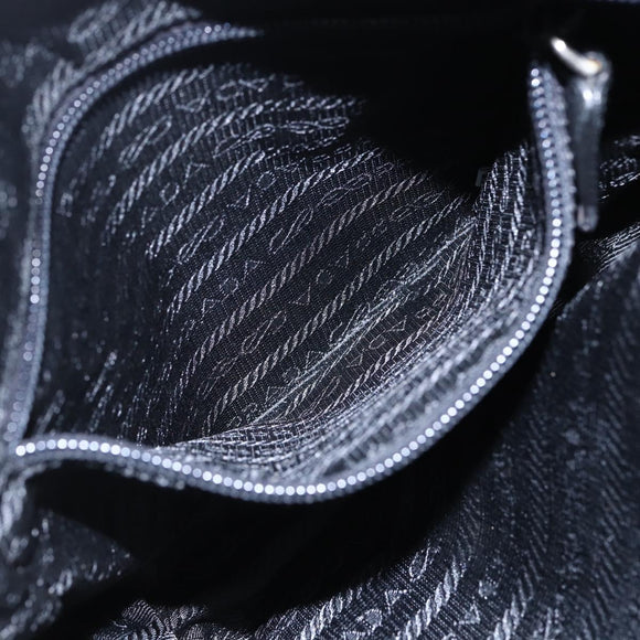 PRADA Tote Bag Nylon Black Silver Auth 152845