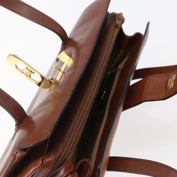 CELINE Hand Bag Leather Black Gold Auth 152849