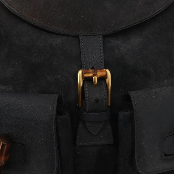 GUCCI Bamboo Backpack Suede Navy Gold 003 2058 0016 Auth 152850