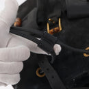 GUCCI Bamboo Backpack Suede Navy Gold 003 2058 0016 Auth 152850-10