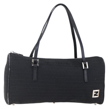 FENDI Zucchino Canvas Hand Bag Black Silver Auth 152852