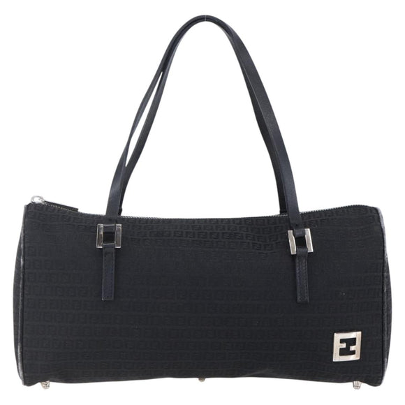 FENDI Zucchino Canvas Hand Bag Black Silver Auth 152852