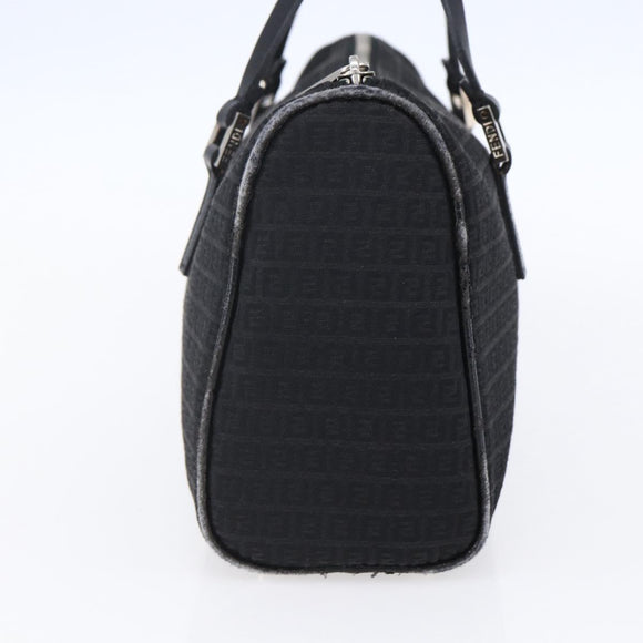 FENDI Zucchino Canvas Hand Bag Black Silver Auth 152852