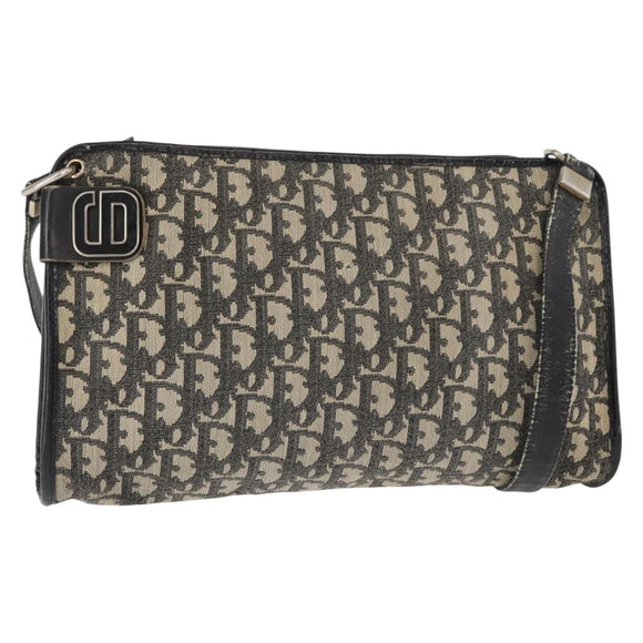 Christian Dior Trotter Canvas Shoulder Bag Black Silver Auth 152860