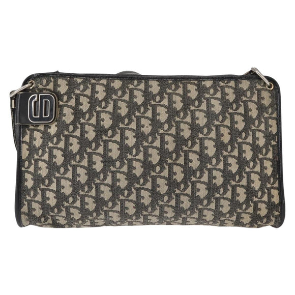 Christian Dior Trotter Canvas Shoulder Bag Black Silver Auth 152860