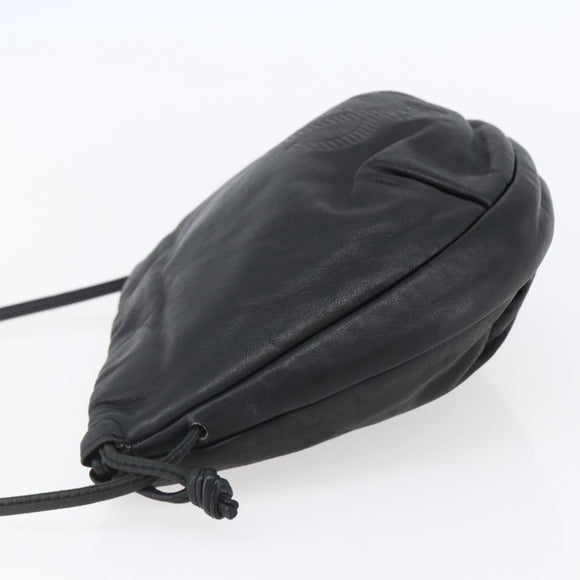 LOEWE Anagram Shoulder Bag Leather Black Silver Auth 152861