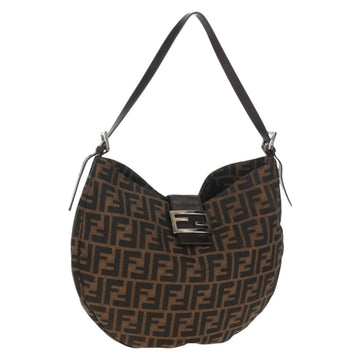 FENDI Zucca Canvas Mamma Baguette Shoulder Bag Black Brown Auth 152862V