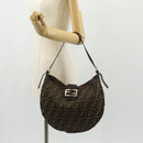 FENDI Zucca Canvas Mamma Baguette Shoulder Bag Black Brown Auth 152862V-25