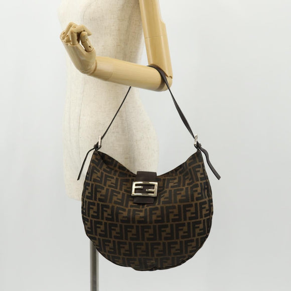 FENDI Zucca Canvas Mamma Baguette Shoulder Bag Black Brown Auth 152862V