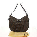 FENDI Zucca Canvas Mamma Baguette Shoulder Bag Black Brown Auth 152862V-26