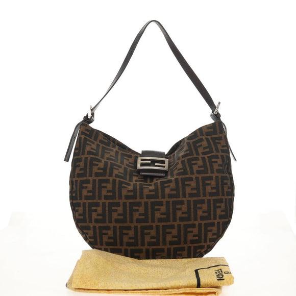 FENDI Zucca Canvas Mamma Baguette Shoulder Bag Black Brown Auth 152862V