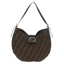 FENDI Zucca Canvas Mamma Baguette Shoulder Bag Black Brown Auth 152862V-2