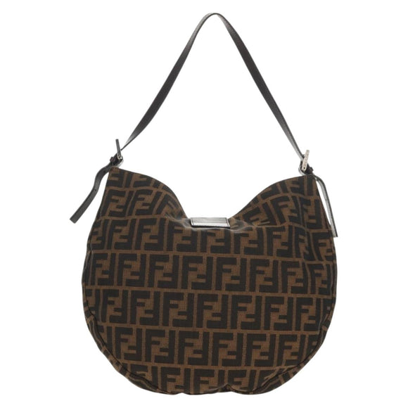 FENDI Zucca Canvas Mamma Baguette Shoulder Bag Black Brown Auth 152862V