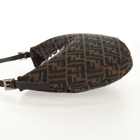 FENDI Zucca Canvas Mamma Baguette Shoulder Bag Black Brown Auth 152862V