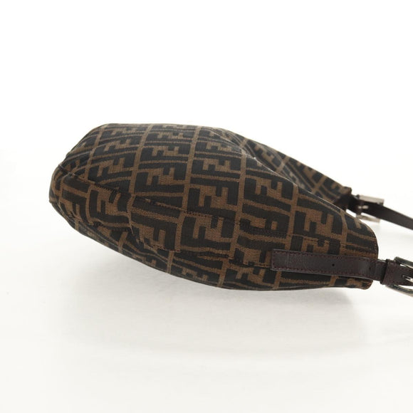 FENDI Zucca Canvas Mamma Baguette Shoulder Bag Black Brown Auth 152862V