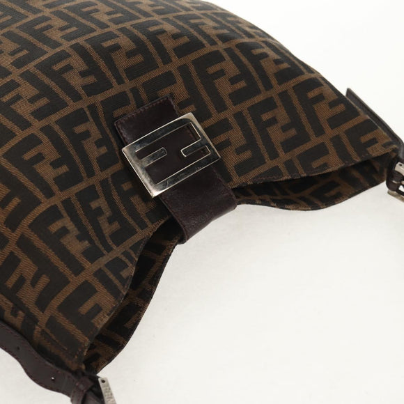 FENDI Zucca Canvas Mamma Baguette Shoulder Bag Black Brown Auth 152862V