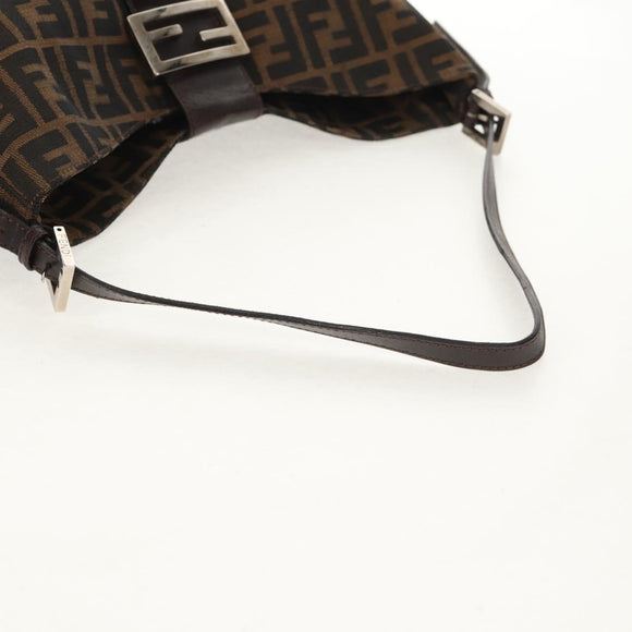 FENDI Zucca Canvas Mamma Baguette Shoulder Bag Black Brown Auth 152862V