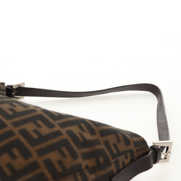 FENDI Zucca Canvas Mamma Baguette Shoulder Bag Black Brown Auth 152862V