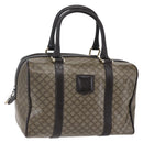 CELINE Macadam Canvas Hand Bag PVC Beige Dark Brown gold Auth 152874-1