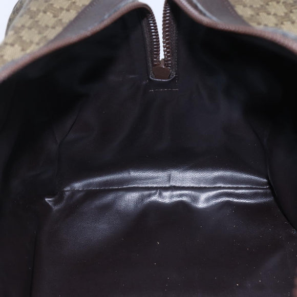 CELINE Macadam Canvas Hand Bag PVC Beige Dark Brown gold Auth 152874