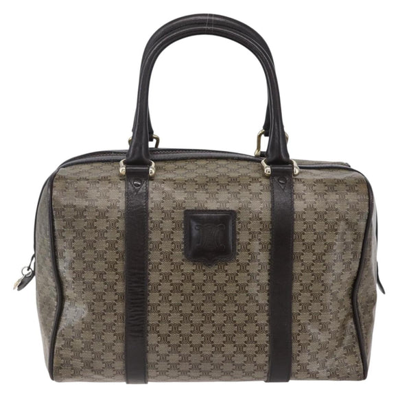 CELINE Macadam Canvas Hand Bag PVC Beige Dark Brown gold Auth 152874