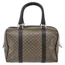 CELINE Macadam Canvas Hand Bag PVC Beige Dark Brown gold Auth 152874-2