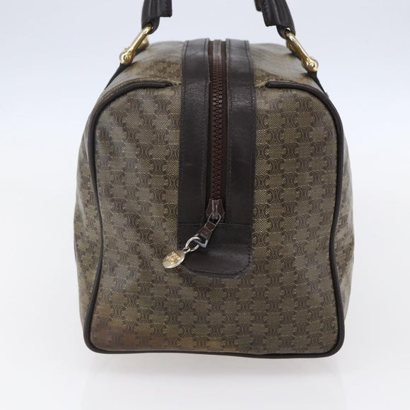 CELINE Macadam Canvas Hand Bag PVC Beige Dark Brown gold Auth 152874