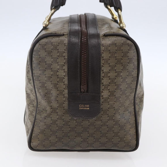 CELINE Macadam Canvas Hand Bag PVC Beige Dark Brown gold Auth 152874