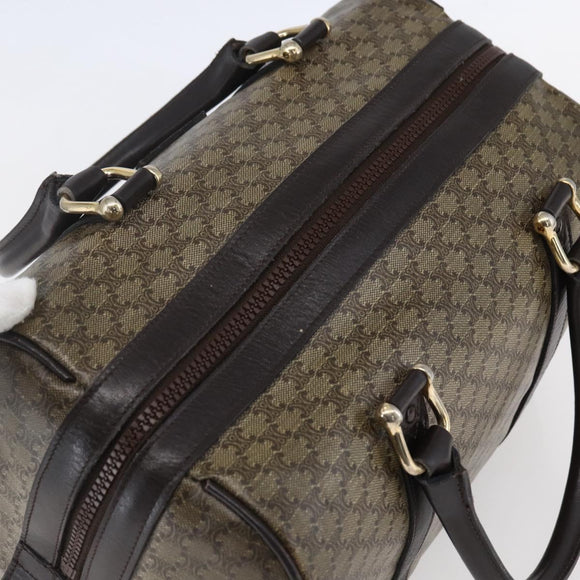 CELINE Macadam Canvas Hand Bag PVC Beige Dark Brown gold Auth 152874