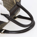 CELINE Macadam Canvas Hand Bag PVC Beige Dark Brown gold Auth 152874-7