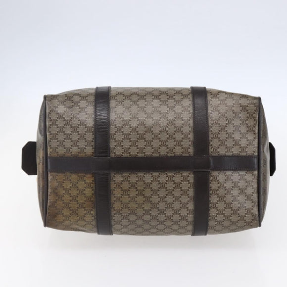 CELINE Macadam Canvas Hand Bag PVC Beige Dark Brown gold Auth 152874