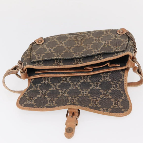 CELINE Paris Macadam Canvas Shoulder Bag Denim Blue Auth 152878