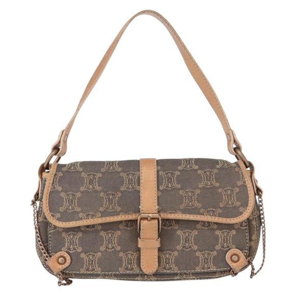 CELINE Paris Macadam Canvas Shoulder Bag Denim Blue Auth 152878