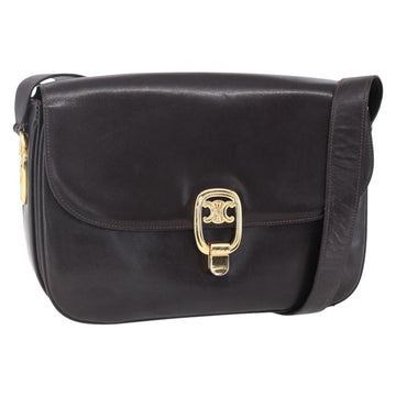 CELINE Shoulder Bag Leather Brown Gold Auth 152880