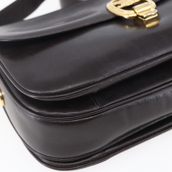 CELINE Shoulder Bag Leather Brown Gold Auth 152880