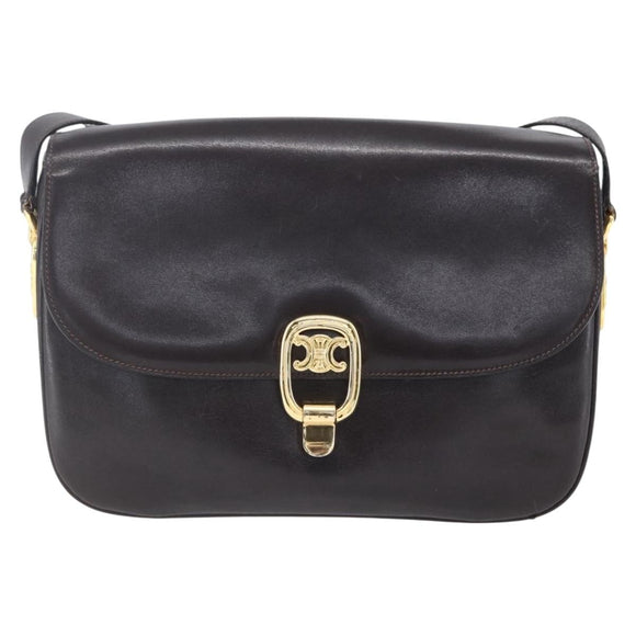 CELINE Shoulder Bag Leather Brown Gold Auth 152880