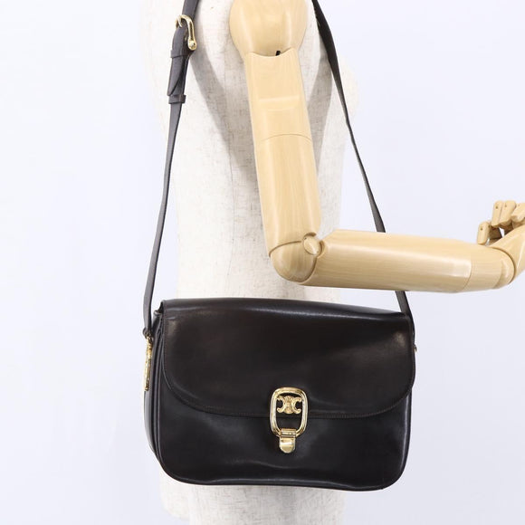 CELINE Shoulder Bag Leather Brown Gold Auth 152880