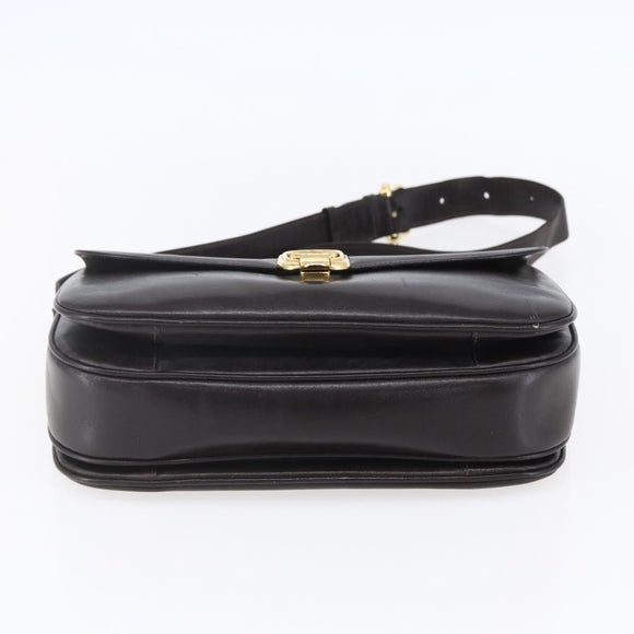 CELINE Shoulder Bag Leather Brown Gold Auth 152880