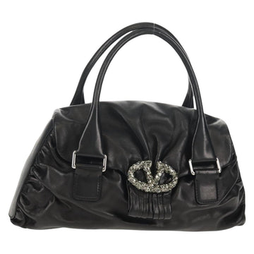 VALENTINO Hand Bag Leather Black Silver Auth 152881A