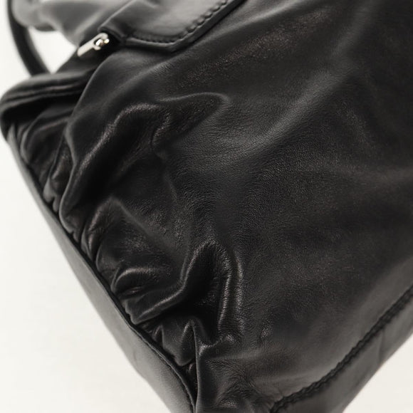 VALENTINO Handtas Leer Zwart Zilver Auth 152881A