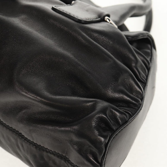 VALENTINO Handtas Leer Zwart Zilver Auth 152881A