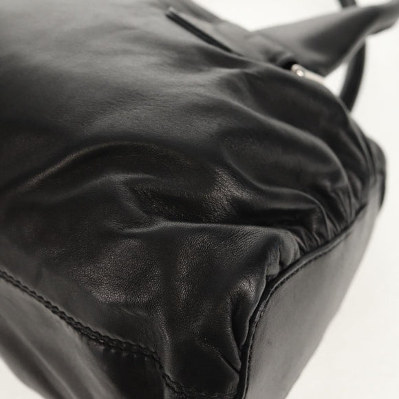 VALENTINO Handtas Leer Zwart Zilver Auth 152881A